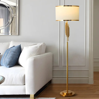 Luxurious Drum Shade Gold Metal LED Floor Lamp Zawala Image - 1