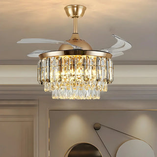 Remote Multi-Layer Luxury Crystal Ceiling Fan Light Zawala Image - 1