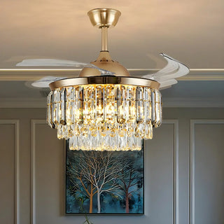 Remote Multi-Layer Luxury Crystal Ceiling Fan Light Zawala Image - 2