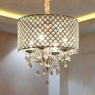 ZOWALA - Crystal Mesh Chrome Living Room Small Drum Chandelier Image - 1