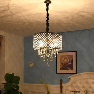ZOWALA - Crystal Mesh Chrome Living Room Small Drum Chandelier Image - 2