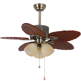 ZOWALA - Metallic Brown Wooden Leaf Ceiling Fan with 3 Light Image - 10