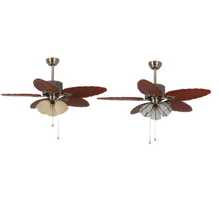 ZOWALA - Metallic Brown Wooden Leaf Ceiling Fan with 3 Light Image - 11