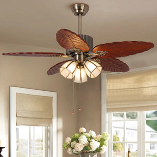 ZOWALA - Metallic Brown Wooden Leaf Ceiling Fan with 3 Light Image - 3