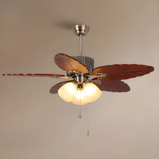 ZOWALA - Metallic Brown Wooden Leaf Ceiling Fan with 3 Light Image - 4
