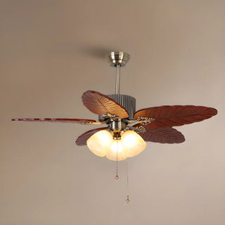ZOWALA - Metallic Brown Wooden Leaf Ceiling Fan with 3 Light Image - 5