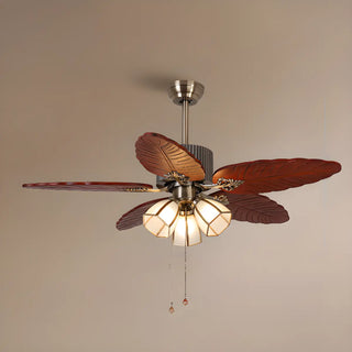 ZOWALA - Metallic Brown Wooden Leaf Ceiling Fan with 3 Light Image - 6