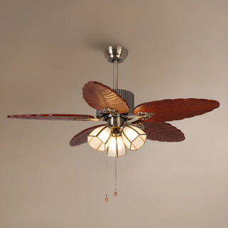 ZOWALA - Metallic Brown Wooden Leaf Ceiling Fan with 3 Light Image - 7