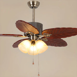 ZOWALA - Metallic Brown Wooden Leaf Ceiling Fan with 3 Light Image - 8