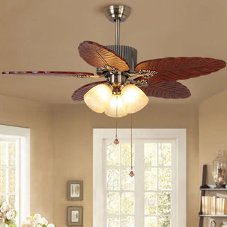 ZOWALA - Metallic Brown Wooden Leaf Ceiling Fan with 3 Light Image - 9