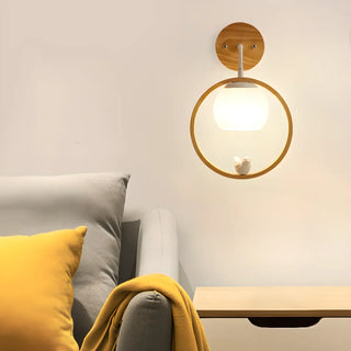 Mini Modern Bird Wood Circular Frame Wall Sconce Zawala Image - 1