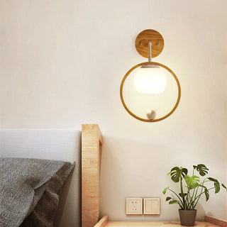 Mini Modern Bird Wood Circular Frame Wall Sconce Zawala Image - 2
