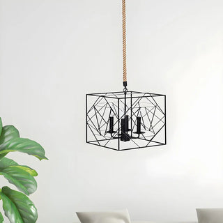Black Square Rope 4-Light Metal Mini Farmhouse Chandelier Image - 1