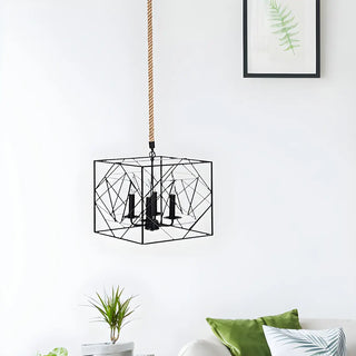 Black Square Rope 4-Light Metal Mini Farmhouse Chandelier Image - 2