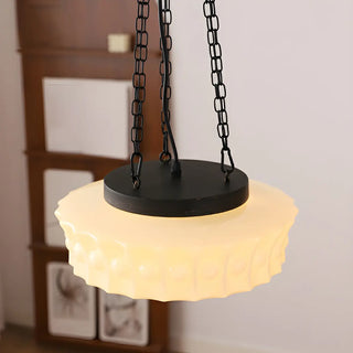 White Glass Chain Adjustable Height Mini Drum Chandelier Image - 3