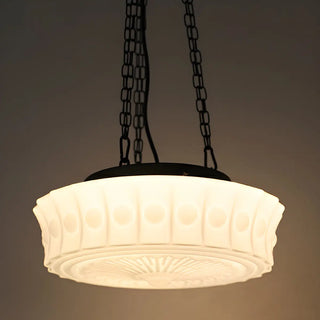 White Glass Chain Adjustable Height Mini Drum Chandelier Image - 4
