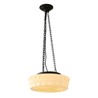 White Glass Chain Adjustable Height Mini Drum Chandelier Image - 5