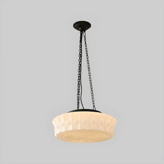 White Glass Chain Adjustable Height Mini Drum Chandelier Image - 6