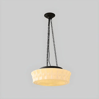 White Glass Chain Adjustable Height Mini Drum Chandelier Image - 7