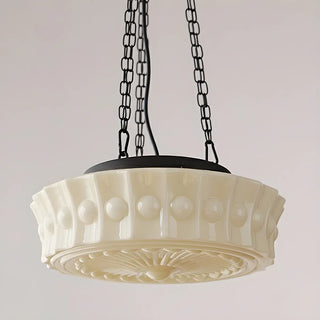 White Glass Chain Adjustable Height Mini Drum Chandelier Image - 9