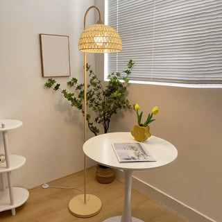 Minimalist Rattan Dome Shade Beige LED Floor Lamp Zawala Image - 5