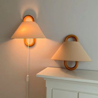 Minimalist Fabric Cone Shade Wooden Frame Wall Sconce Zawala Image - 1