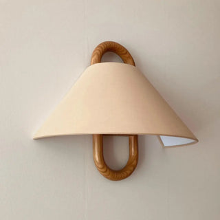 Minimalist Fabric Cone Shade Wooden Frame Wall Sconce Zawala Image - 14