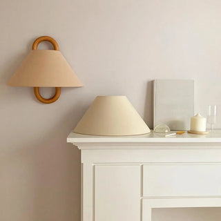 Minimalist Fabric Cone Shade Wooden Frame Wall Sconce Zawala Image - 2