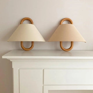 Minimalist Fabric Cone Shade Wooden Frame Wall Sconce Zawala Image - 20