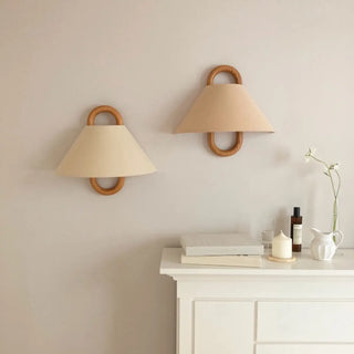 Minimalist Fabric Cone Shade Wooden Frame Wall Sconce Zawala Image - 6