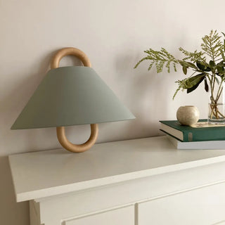 Minimalist Fabric Cone Shade Wooden Frame Wall Sconce Zawala Image - 8
