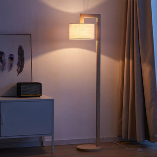 Natural White Barrel Wooden Minimalist Floor Lamp Zawala Image - 2
