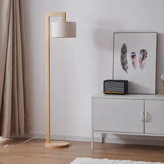 Natural White Barrel Wooden Minimalist Floor Lamp Zawala Image - 3