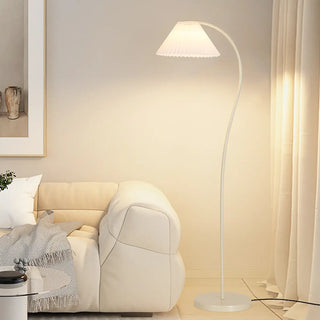 White Pleated Shade Minimalist Curved Floor Lamp Zawala Image - 1