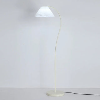 White Pleated Shade Minimalist Curved Floor Lamp Zawala Image - 11