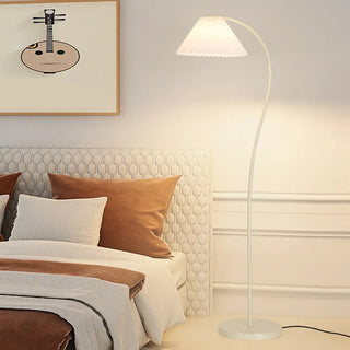 White Pleated Shade Minimalist Curved Floor Lamp Zawala Image - 2