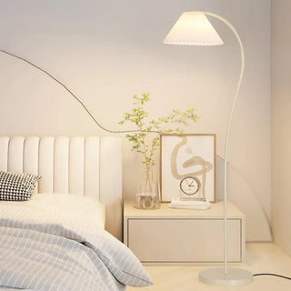 White Pleated Shade Minimalist Curved Floor Lamp Zawala Image - 4
