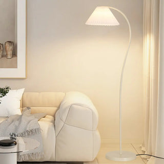 White Pleated Shade Minimalist Curved Floor Lamp Zawala Image - 6