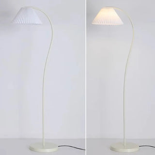 White Pleated Shade Minimalist Curved Floor Lamp Zawala Image - 8