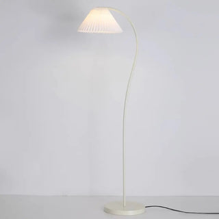 White Pleated Shade Minimalist Curved Floor Lamp Zawala Image - 9