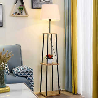 Minimalist Cone Black Metal Floor Lamp with Shelf Zawala Image - 1