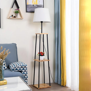 Minimalist Cone Black Metal Floor Lamp with Shelf Zawala Image - 2