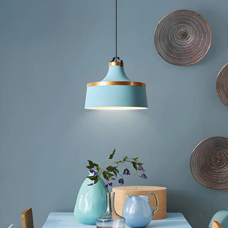 Minimalist Drum Matte Metal Dining Room Green Pendant Light Zawala Image - 2