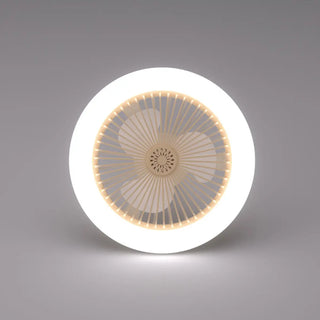 White Minimalist Contemporary Round Ceiling Fan Light Zawala Image - 11