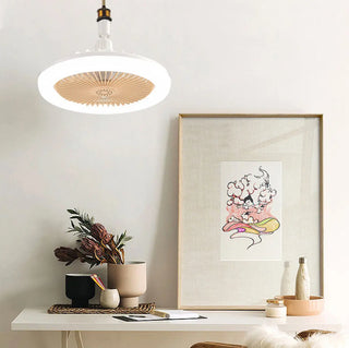 White Minimalist Contemporary Round Ceiling Fan Light Zawala Image - 2