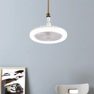 White Minimalist Contemporary Round Ceiling Fan Light Zawala Image - 4