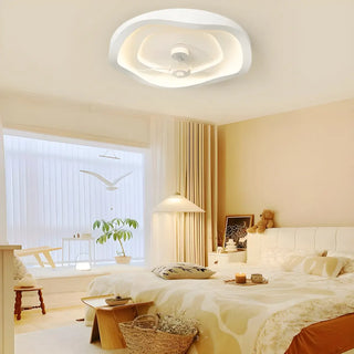 Minimalist Round White Wave Ceiling Fan with LED Light Zawala Image - 1