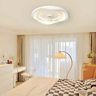 Minimalist Round White Wave Ceiling Fan with LED Light Zawala Image - 2
