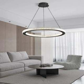 ZOWALA - LED Black Acrylic Ring Adjustable Living Room Chandelier Image - 1