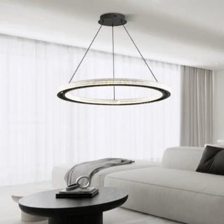 ZOWALA - LED Black Acrylic Ring Adjustable Living Room Chandelier Image - 2